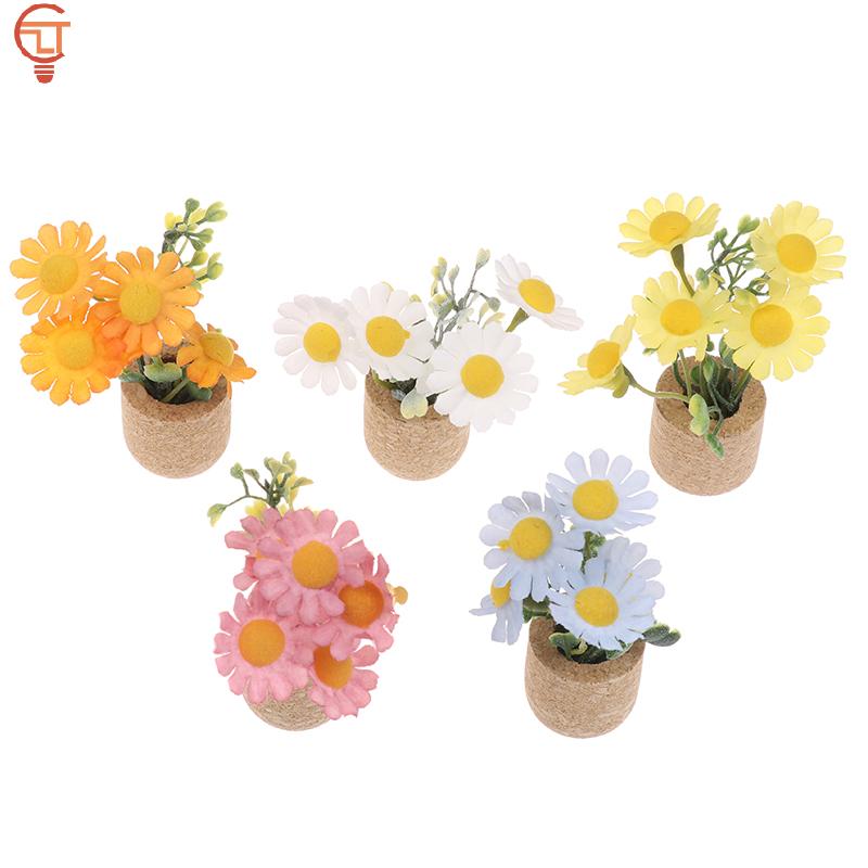 Miniatur Flower Decor Toy 1/12 Dollhouse Simulation Daisy Plants Potted Model Doll Home Micro Landscape Garden Plants Ornament