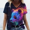 Loose Plus Size Woman Clothing Summer V-Neck Short Sleeve T-Shirts 3d Animals Panda Print Tops Women's Casual T Shirts Clothing