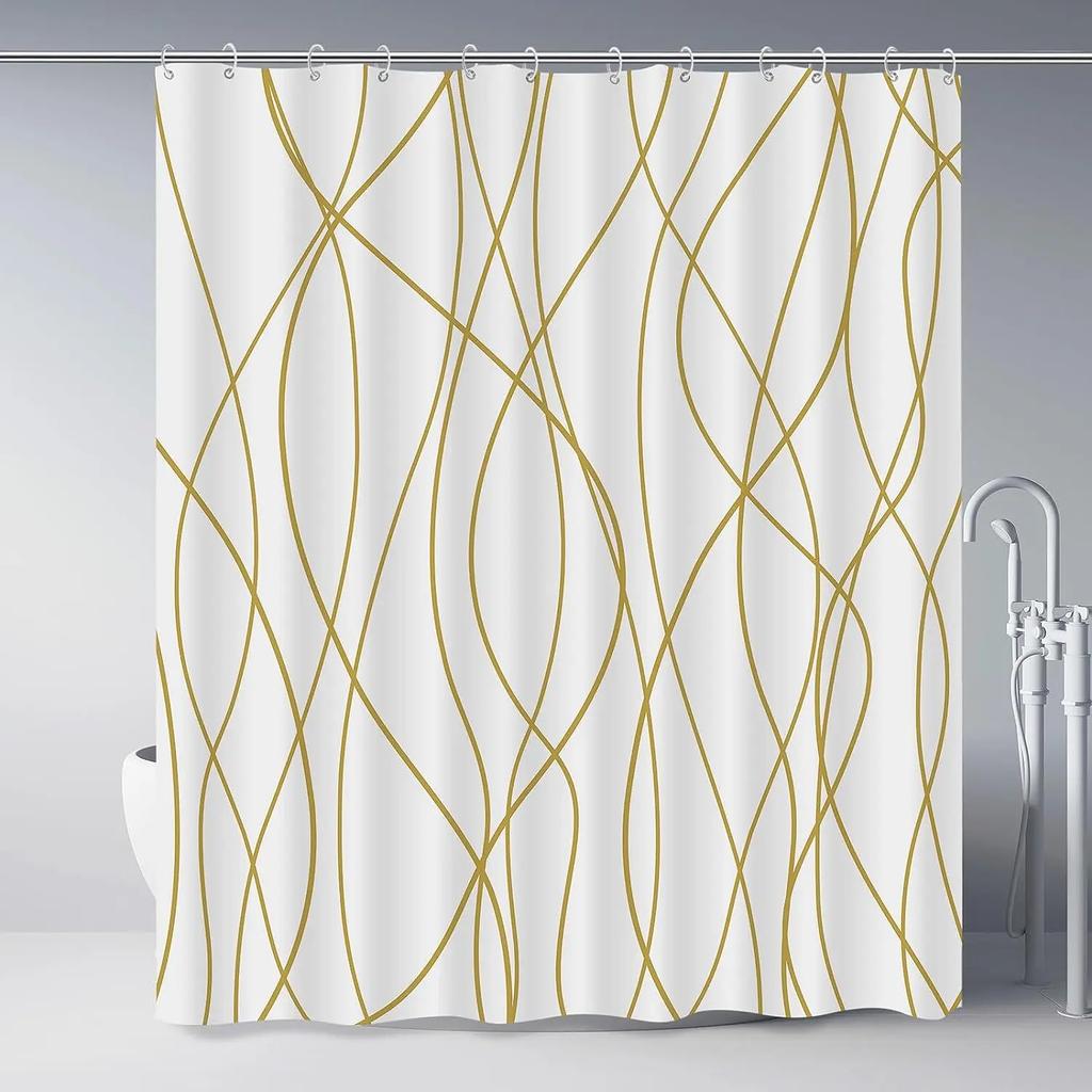 Unframed Modern Black and White Striped Corrugated Fabric Bathroom Shower Curtain,  Gradient Stripe, Bathroom Decorative Shower