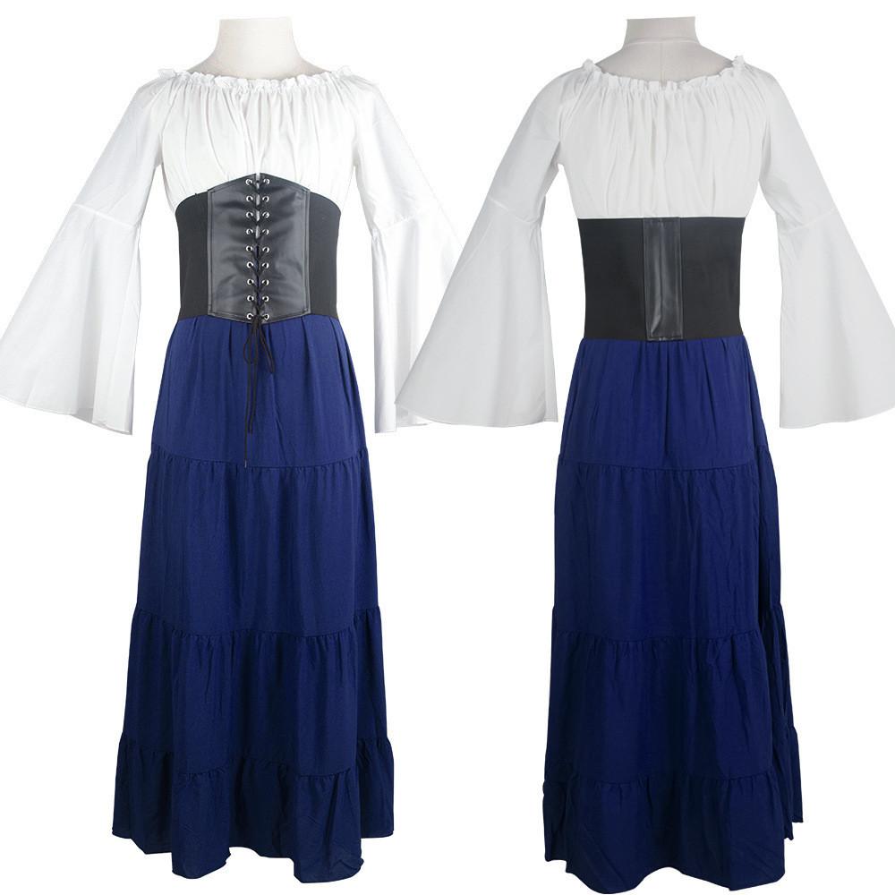 Ages Cosplay Middle Clothing Belted Dress Party Dresses Polyester Women Retro