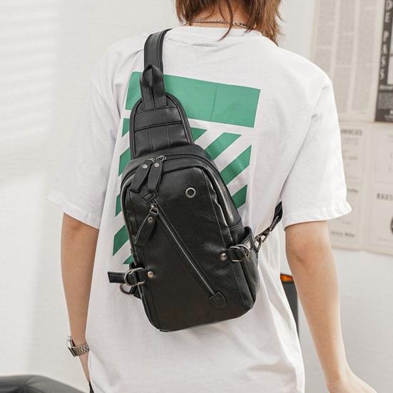 Men Chest Bag Waterproof Faux Leather Crossbody Bag Travel Sling Backpack for Camping Bag Casual Sling