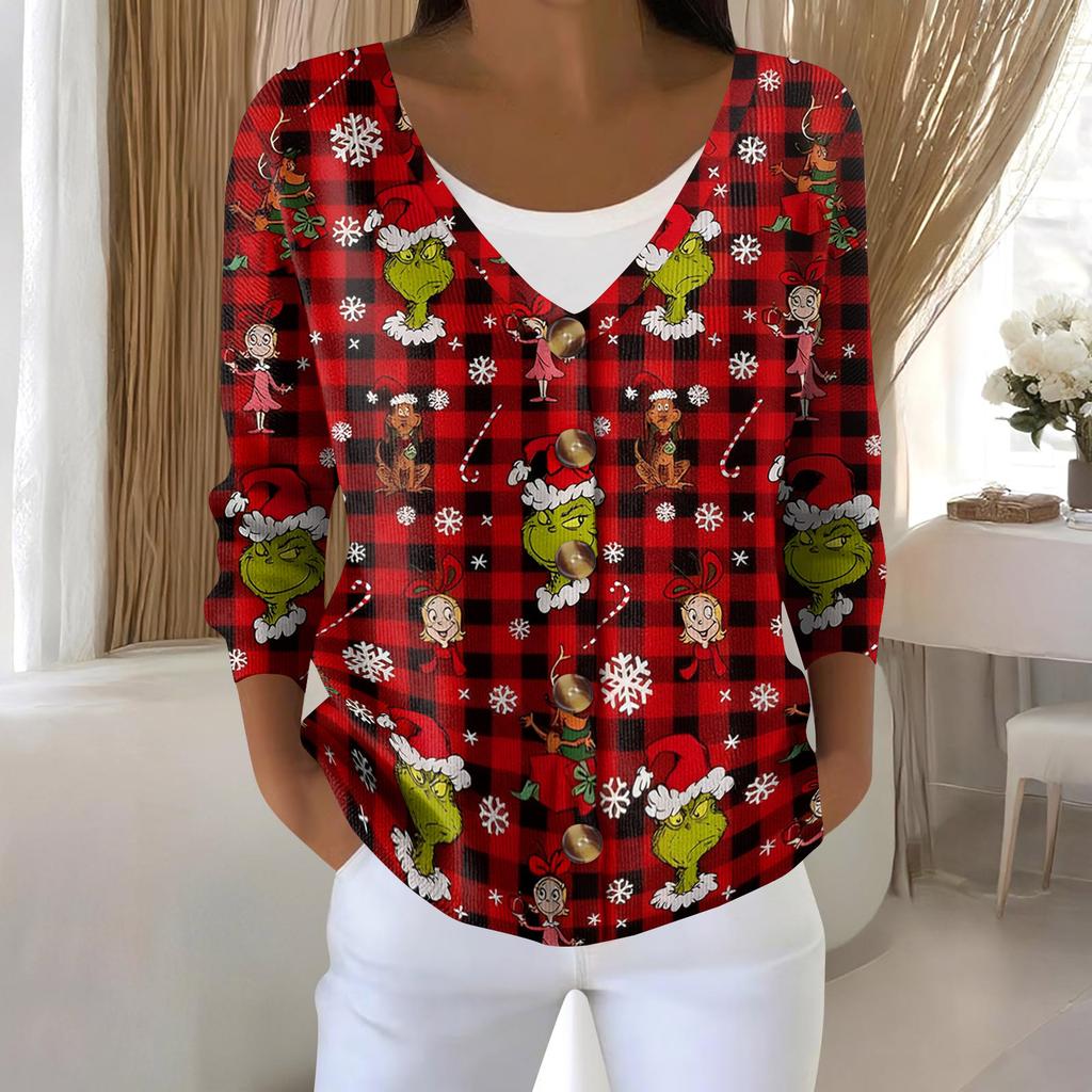 Women's Fashion Long Sleeve Christmas Snowman Snowflake Print Jacket Cardigan