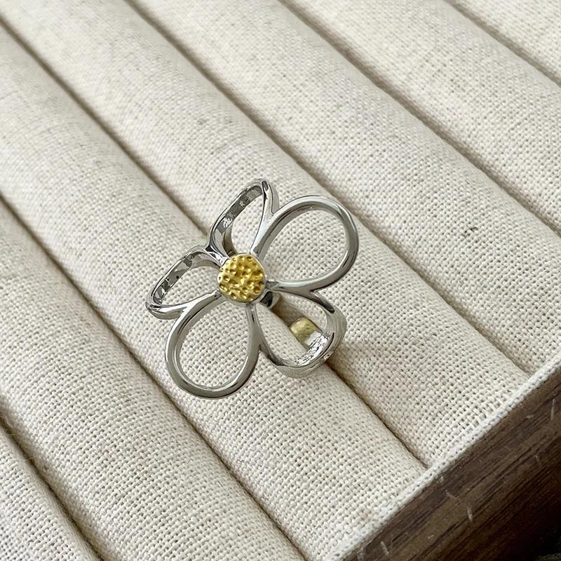 

Серебряные кольца для женщин, парные, минималистичные, ручной работы, простые, с большим цветком, для вечеринки, минимализм, ювелирное изделие, подарок, гипоаллергенные