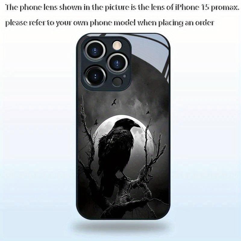 Night Raven Bright Moon Pattern Tempered Glass Phone Case For iPhone 17 16 15 14 13 12 11 Pro Max 17 Air 7 8 Plus XR XS X Cover