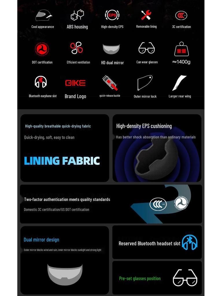 Unisex Double Lens Full Face Motorcycle Helmet with Large Tail Wing