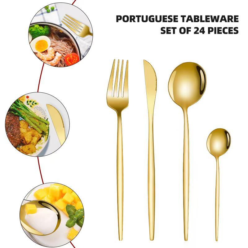 Portugal Stainless Steel 24-Piece Cutlery Set: Knife, Fork, Spoon & Coffee Spoon Silver 24-Piece Set