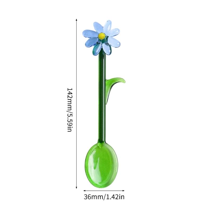 Transparent Glass Stirring Spoon With Elegant Flower Head Colored Stirrer For Coffee Tea Cocktails Head Resistant