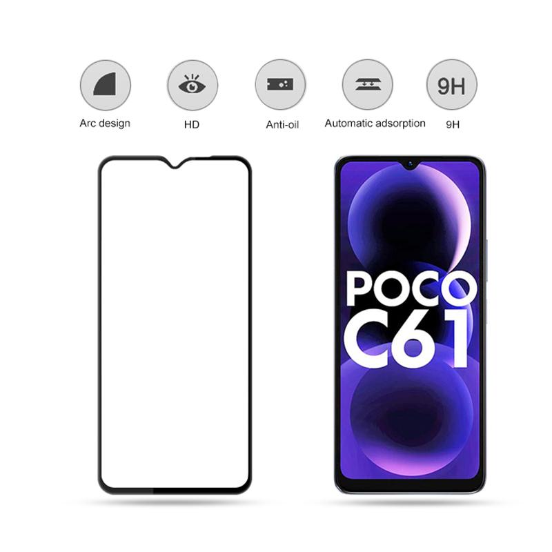 

MOCOLO For Xiaomi Poco C61 4G/Redmi A3 4G Screen Protector Silk Printing Clear Tempered Glass Film Black