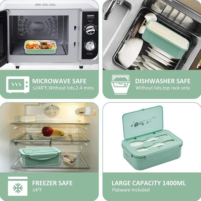 Bento Lunch Container For Kids Bento Adult Box With 3 Compartment Leak-proof Microwave Dishwasher Freezer Safe Meal Fruit Snack