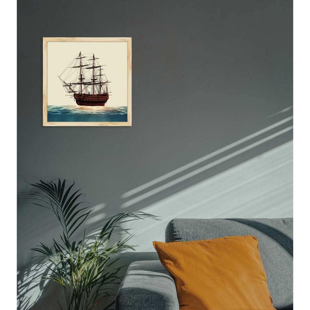 Paper Vintage Ship Wall Art Frame Painting, Multicolor, Abstract, 12.5 X 12.5 In, Set of 1