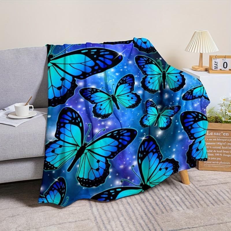 Blue Butterfly Garden Blanket Reversible Flannel Throw for Nature Lovers AllSeason Comfort Serene Decor Gift