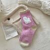 Spring and Autumn Fluffy Puppy Cartoon Mid-calf Socks, Cute Style, Flocked School Style, Color-blocked Pile Socks