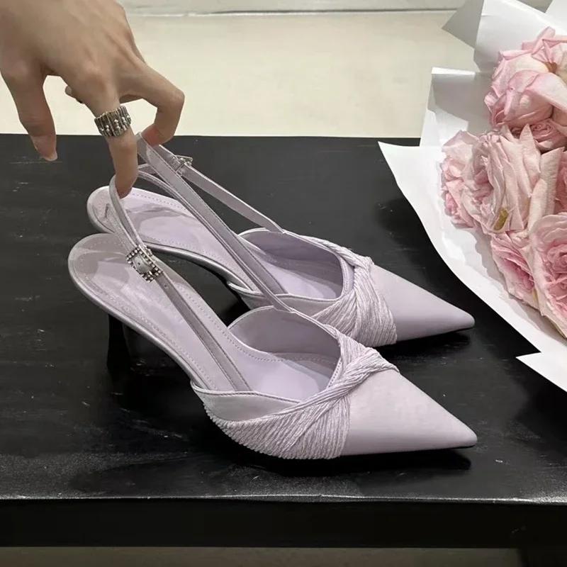 2025 Spring New Brand Women Sandal Fashion Bow-knot Pointed Toe Ladies Elegant Slingback Shoes Thin High Heel Pumps