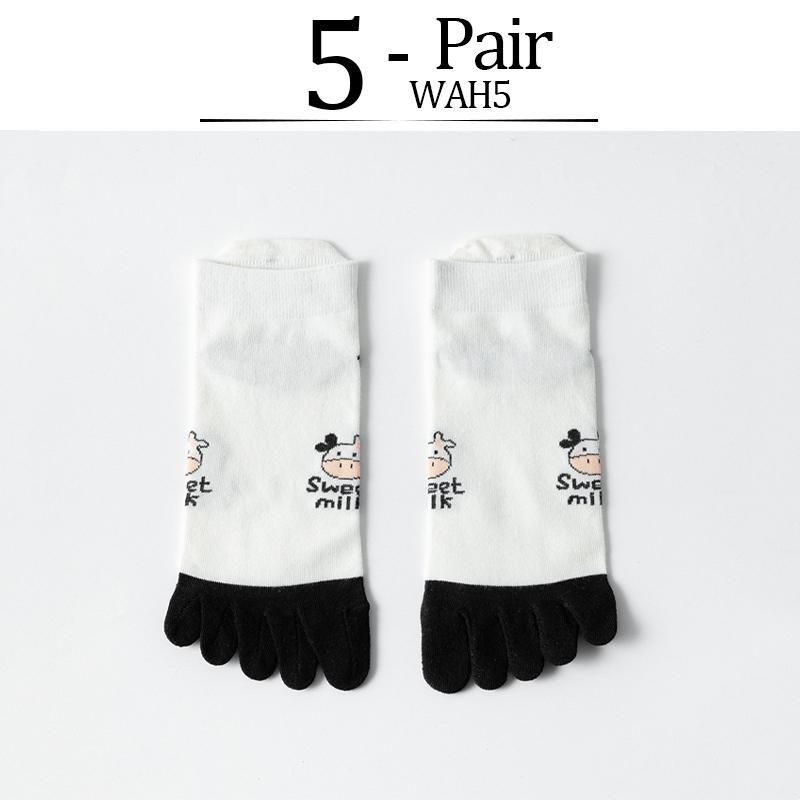 5 Pairs New Women's Five Finger Socks Sweet  Milk BlackWhite Stripes Cotton Summer Shallow Split Toe Socks Girls Sports Socks