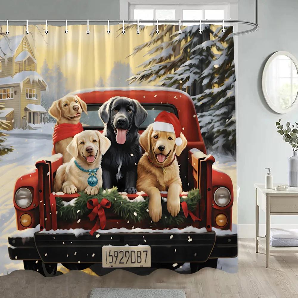 Christmas Snowman Shower Curtain Winter Forest Red Berry Birds Snowy Scene Xmas Bath Curtains Fabric Wall Hanging Bathroom Dec