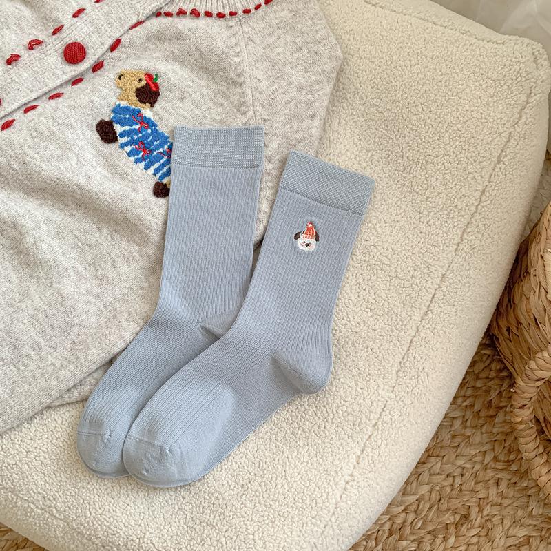 

5pair Can Luli Girl Socks Women S Autumn Pure Cotton Boneless Medium Tube Socks Cute Embroidery Stacking Socks Women S Socks One size fits all