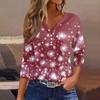 Women's T Shirt Tee Christmas Printed Button 3/4 Sleeve Tunic Daily Weekend Fashion Basic V- Neck Regular Top
