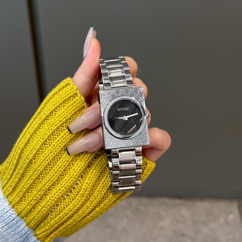New Women's Watch, Simple, Versatile, Light and Luxurious, Quartz Watch, Butterfly Buckle, Steel Strap, Small Square Watch