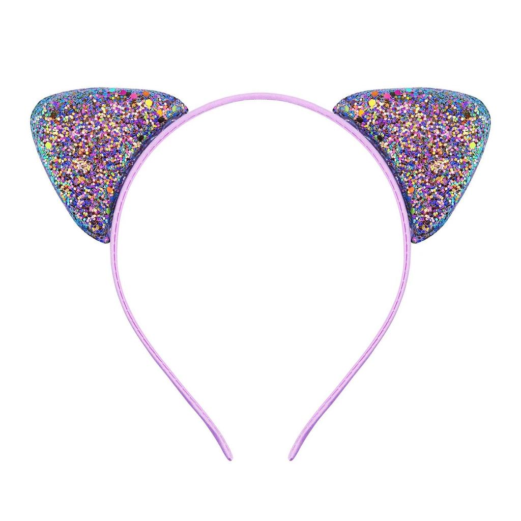 Glitzerndes süßes Katzenohren-Stirnband, Kitty-Stirnband, Damen, Mädchen, Kinder, glitzerndes Haar, Metallreifen, glänzende Haarbänder, Haar-Accessoires