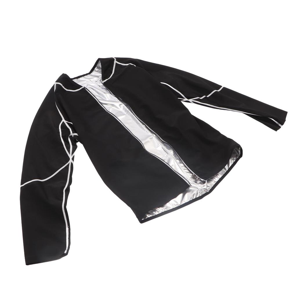 Sauna Jacket Zipper Body Shaping Rapid Thermal Cycling Elastic Sweat Sauna Jacket for Exercising Silver Inner with Long