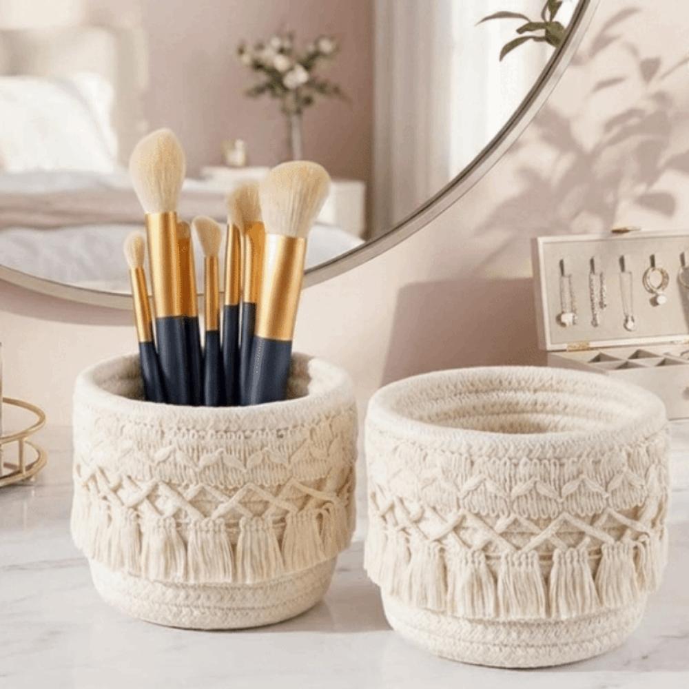 Cotton Rope Tassels Storage Basket Round Pen Holder Makeup Brush Storage Box Office Ornament