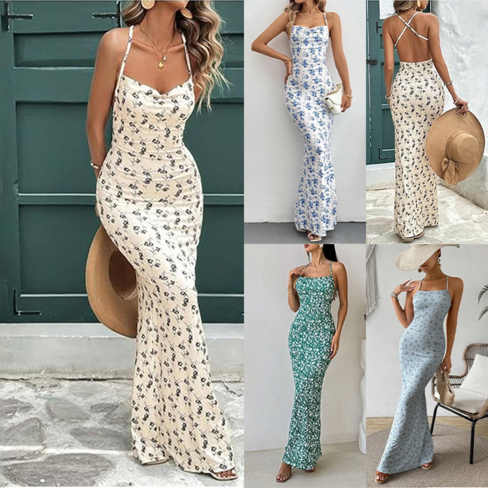 

Women s Summer Maxi Dress Backless Strap Sexy High Waist Dress L синій