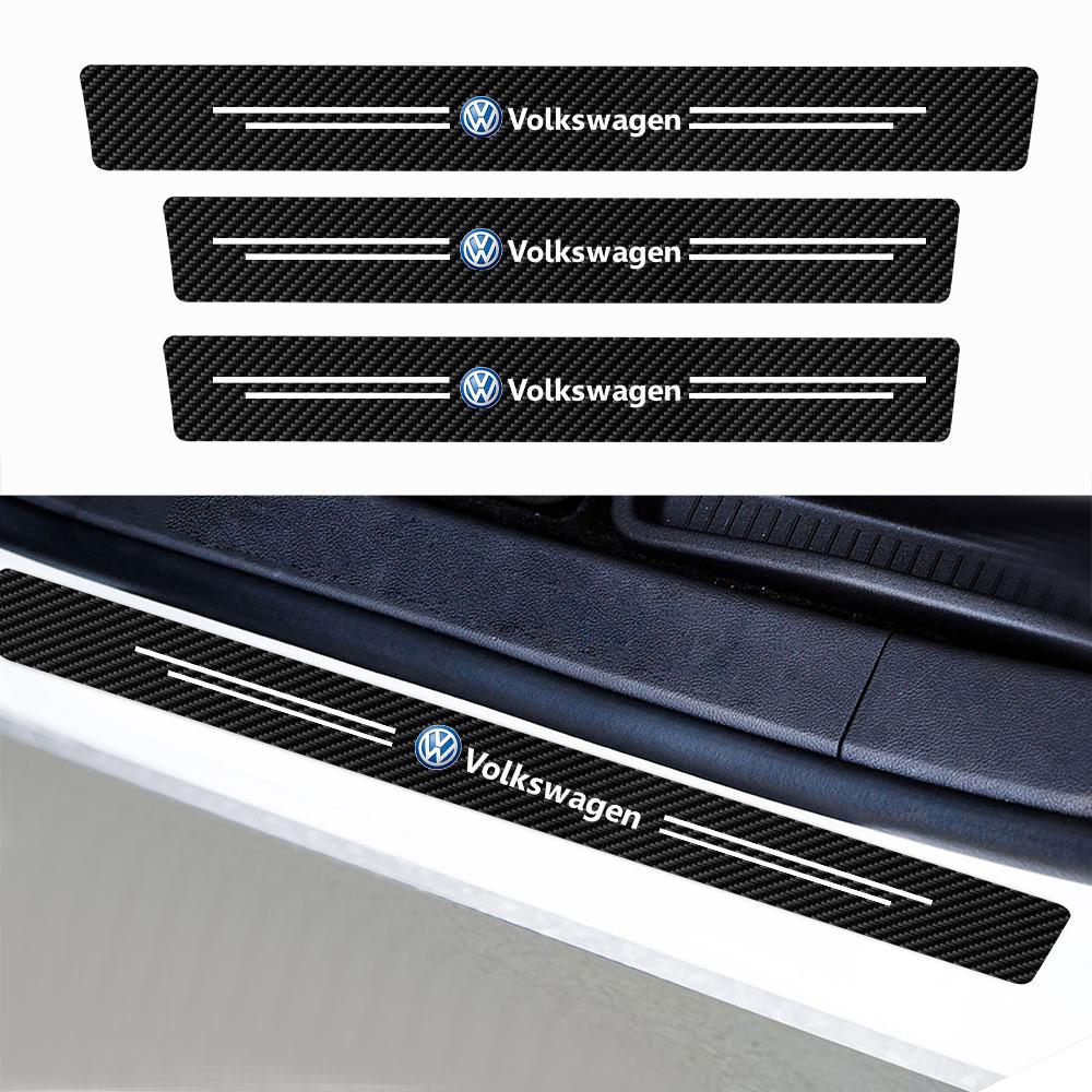 4Pc Car Door Sill Scuff Plate Decor Carbon Fiber Stickers For Volkswagen GTI Golf Polo 6 7 Passat VW CC Tiguan T-ROC Jetta TaigoAO3 RE1