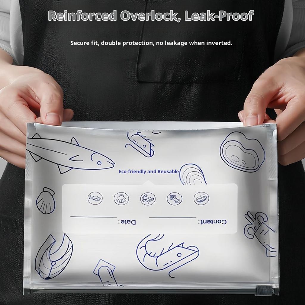 10/30PCS Aluminum Foil Sealable Storage Bags with Label and Zip Lock Vacuum Zipper Pouches Heavy Duty for Vegetable Fruit Meat