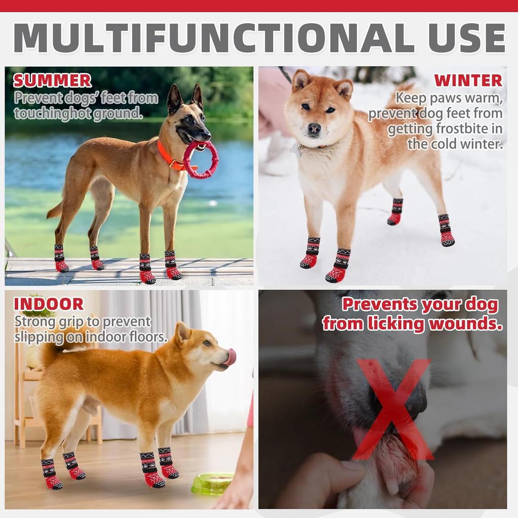 KOOLTAIL Dog Socks to Prevent Licking Paws for Hardwood Floors Anti Slip, Winter Warm Pet Boots&Paw Protector with Grippers, Double Sides Dog Shoes