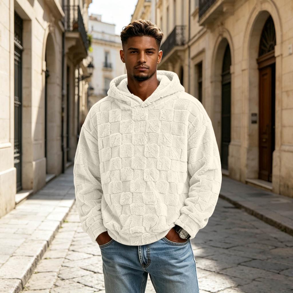 Men's Checkered Hoodie, Long Sleeve Pullover - Warm Thick Casual Sweatshirt for Daily Wear