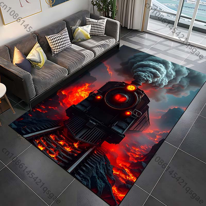 Retro Steam Train Pattern Rug Carpets for Bedroom Living Room Bathroom Mat Creative Door Mat Cloakroom Home Decor Area Rug