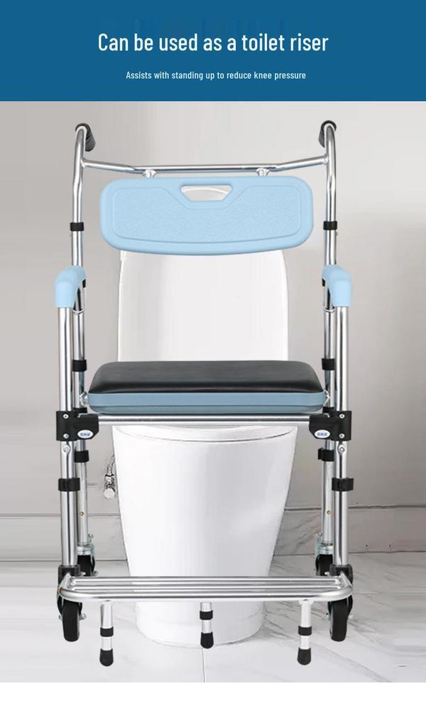 Multi-functional Aluminum Alloy Elderly Shower & Toilet Wheelchair with Armrests & Wheels