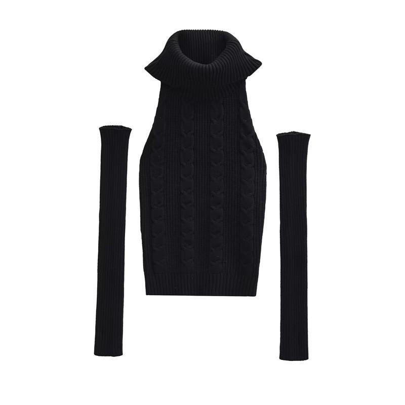 Sexy Slim Fit Turtleneck Sleeveless Knit Sweater Short Top Women
