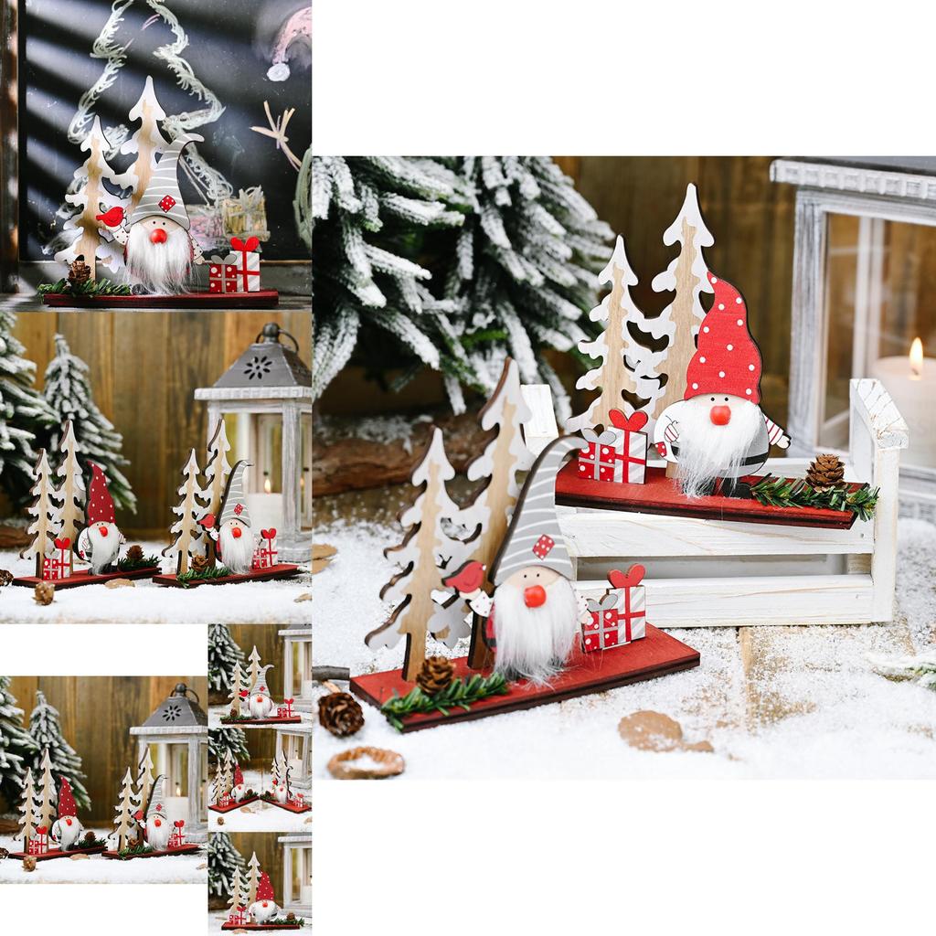 Charmig Trä Kotte Dubbelt Träd Jultomte Figur För Festlig Juldekoration