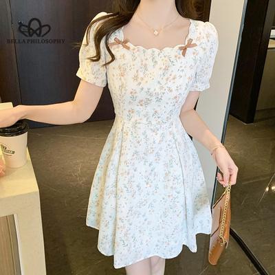 Nový francouzský styl elegantní s nafouknutým rukávem čtvercový výstřih Elegantní květinové šaty Žena Ležérní Elegantní krátké plážové šaty