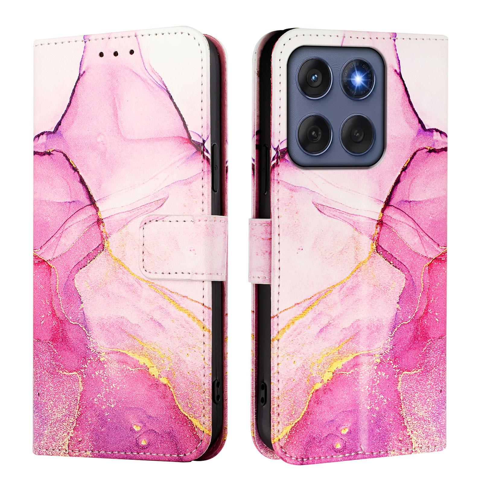 

For Motorola Edge 60 5G/Edge 60 5G/60 Fusion 5G Case with Strap Marble Pattern Leather Phone Cover Card Holder Rose Gold LS005