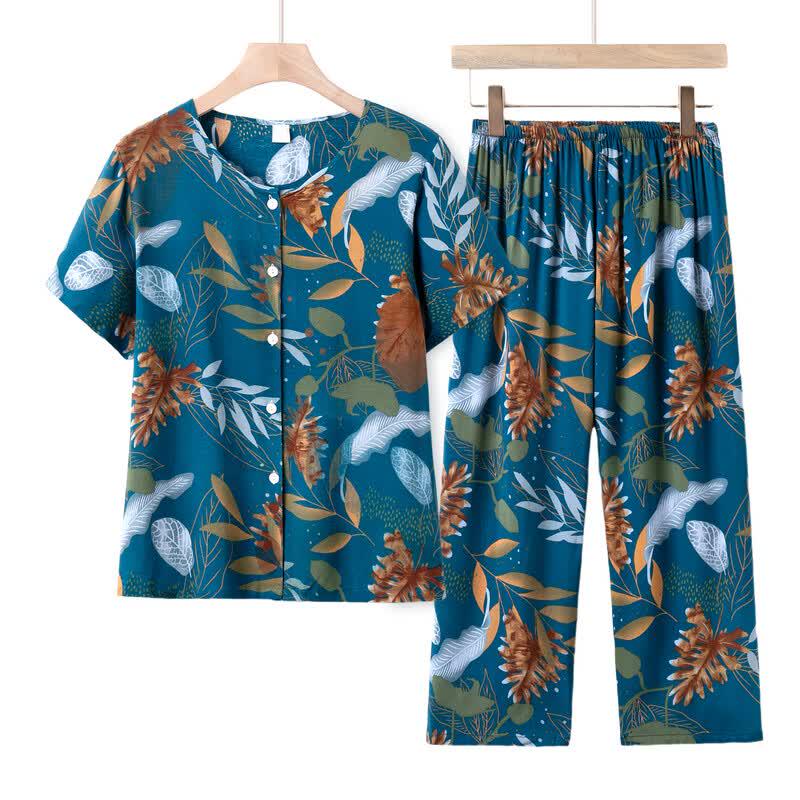 Women's Floral Print Short Sleeve Two-Piece Summer Set