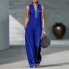 Women's Stand Collar Sleeveless Loose Fit Jumpsuit with Zipper Front and Stitching for Casual Wear