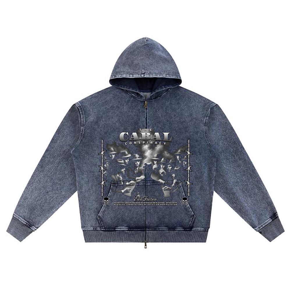 

DTG print Knitted Denim Zip-Up Hoodie Mafia Graphic Brother Print Zipper Hoodies XL темно-синий