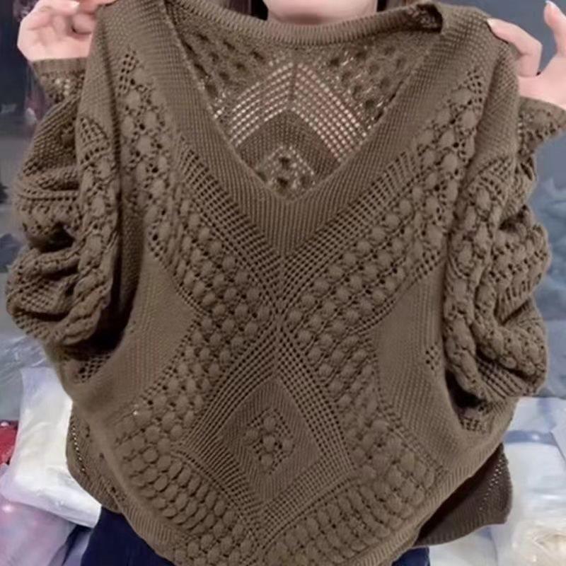 

Женский вязаный свитер свободного кроя в корейском стиле - однотонный, с ажурным узором, весенняя верхняя одежда L 100-110 lbs