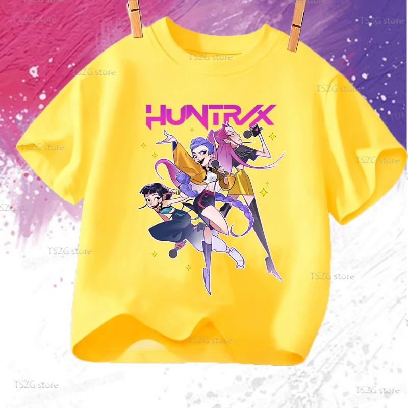 Huntrix Kpop Demon Hunters T-Shirt for Boys Girls T-shirt Fans Gift Summer Crew Neck Short Sleeve Tees Fashion Kids T-shirt