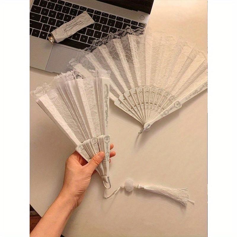 1pc New Chinese Vintage Black Lace Folding Fan Cheongsam Fan Tasseled Old-Fashioned Style Best Gifts Birthday Decorative Fan