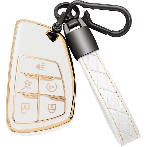 For Chevy Key Fob Cover With Leather Keychain Soft TPU Key Case Shell Holder Fits For Chevrolet    2024 Suburban Tahoe Silverado 1500, For GMC Yukon