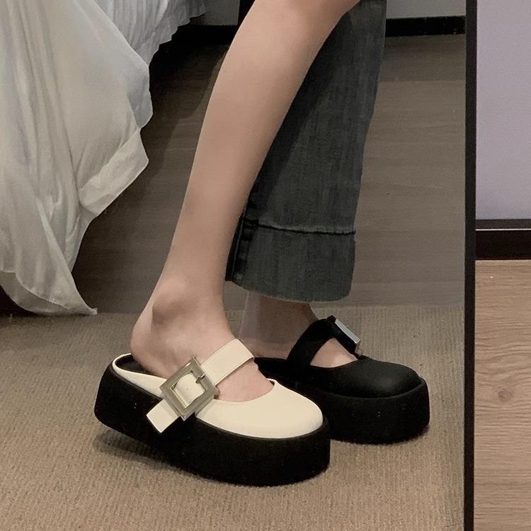Soft leather version~ Baotou drag women's outer wear in the summer of 2025, new retro versatile small thick-soled half-slippers summer