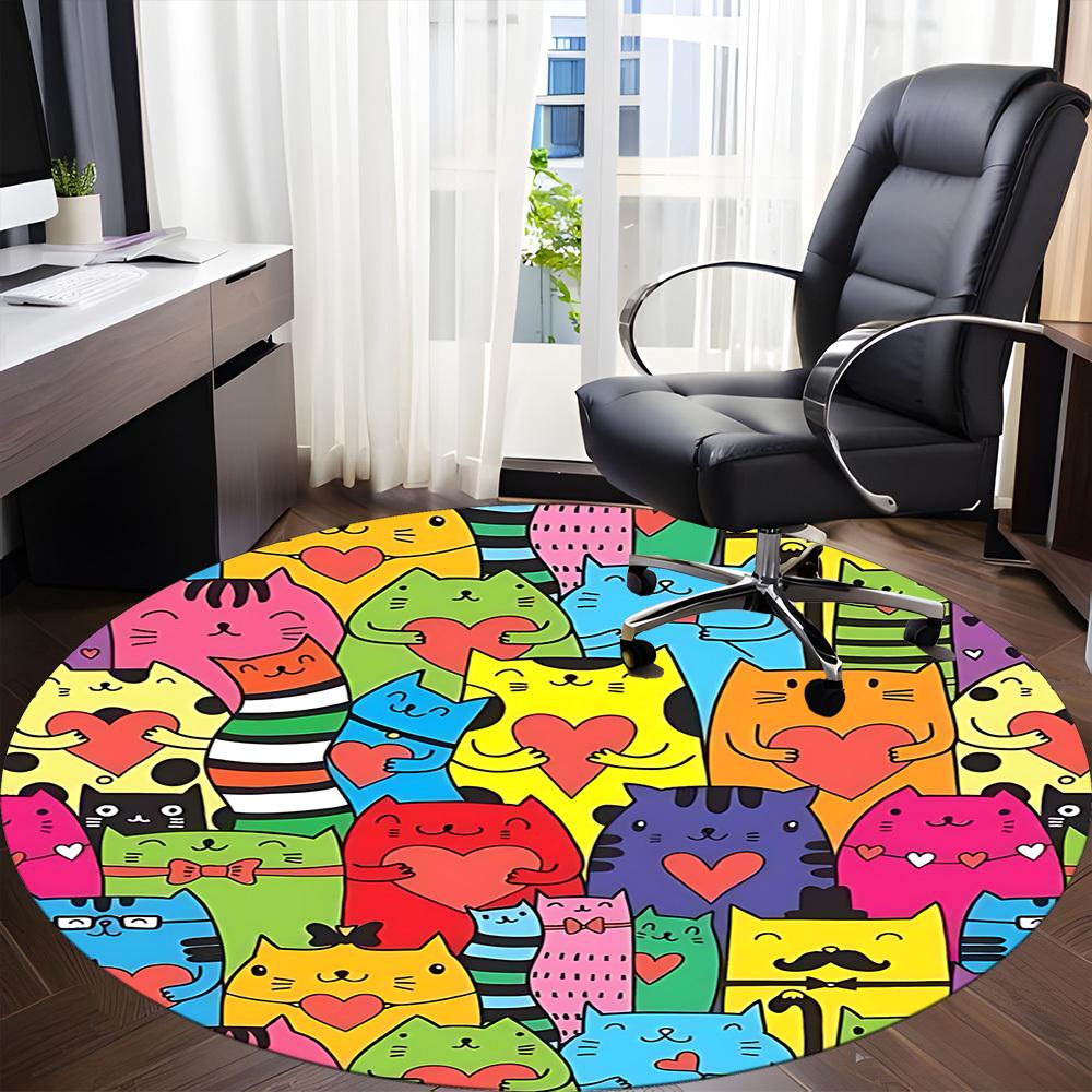 1pc Cat Heart Office Round Area Rug, Indoor Mat Suitable ForOffice, Under Office Chairs Bedroom Living Room Home Decor, Room Deco,  n48