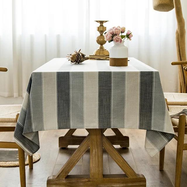 Customizable Linen Cotton Striated Tablecloth,Nordic Rectangular Table Cover,for Kitchen Dinning Tabletop,Coffee Table Decor