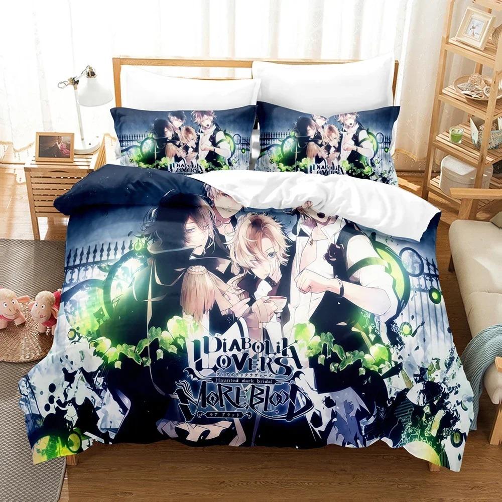Anime Diabolik Lovers Bettwäsche Set 3D-Druck Geeignet für Schlafzimmer Weich mit Weichem Stoff Bettbezug Set Mit Kissenbezügen Kinder Kinder Heimtextilien