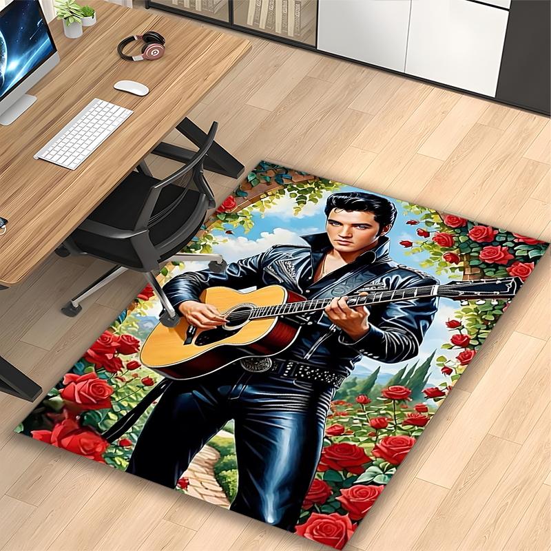 1pc Elvis Presley Guitar Printed Chair Rug for Home Office Use, Living Room Kitchen Game Room Area Carpet