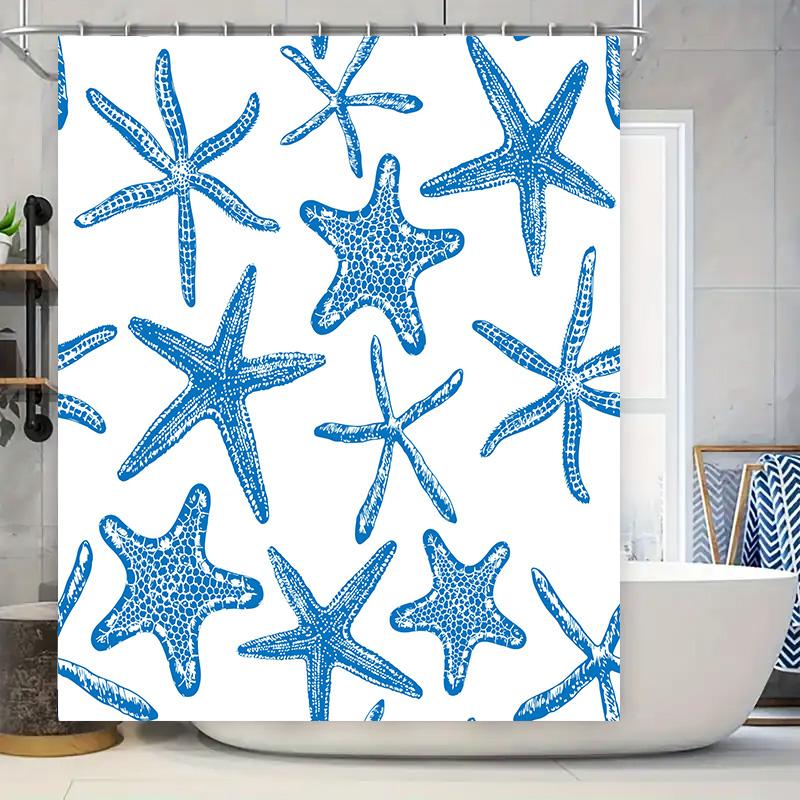 Blue Starfish Shower Curtain Decorative Bathroom Waterproof Fabric Print 90x180cm
