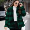 European American Women Checked Plush Coat Patch Pocket Versatile Long Sleeve Winter Fashion Casual Jacket